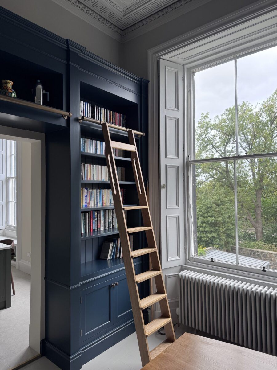 bespoke library bookshelf and ladder in an Edinburgh townhouse